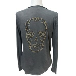 Zadig & Voltaire Charcoal Mineral Long Sleeve with Leopard Skull